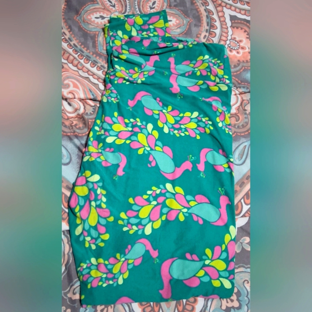 LuLaRoe TC Tall & Curvy Leggings peacock Pink Green Teal